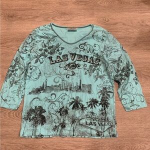 Cactus Bay Blue & Black Las Vegas Y2K Top Size XL